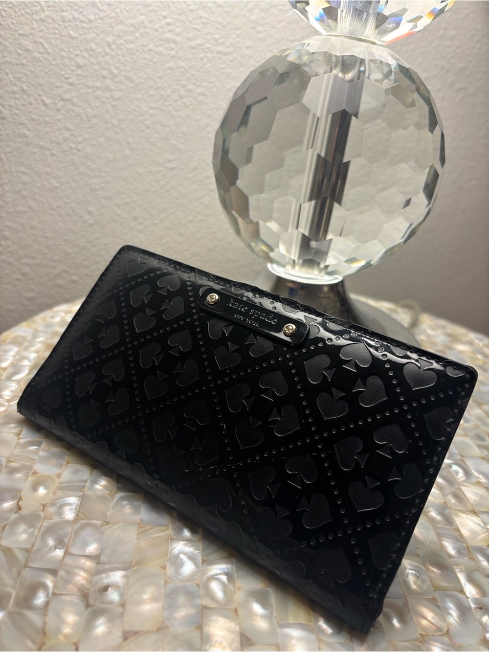 NWOT Kate Spade Black Patent Wallet – Embossed Heart & Club Motif - Picture 8 of 8